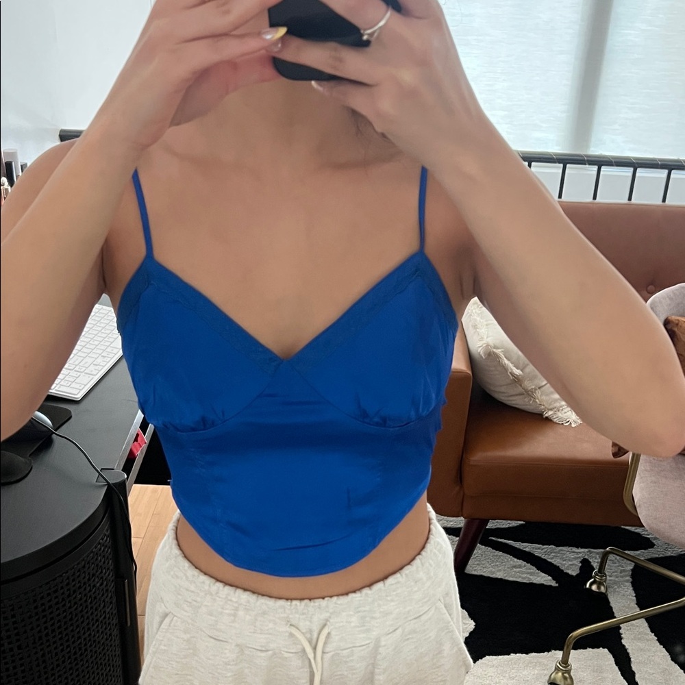 Blue Spaghetti Strap Crop Top